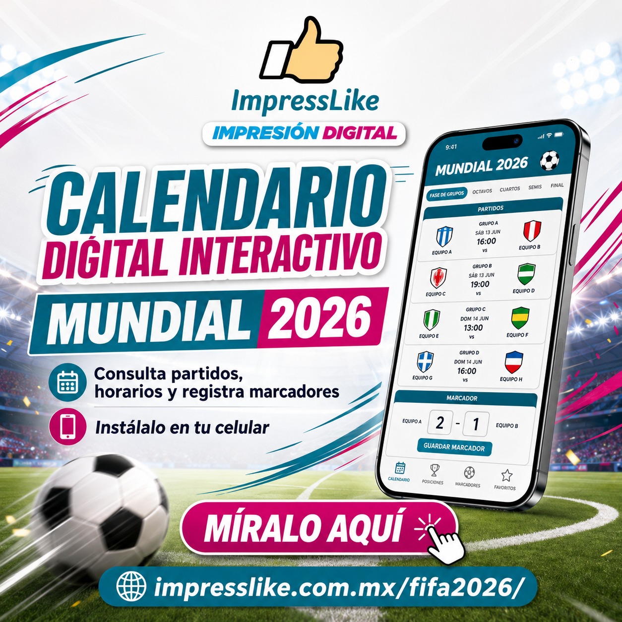 Calendario digital interactivo Mundial 2026